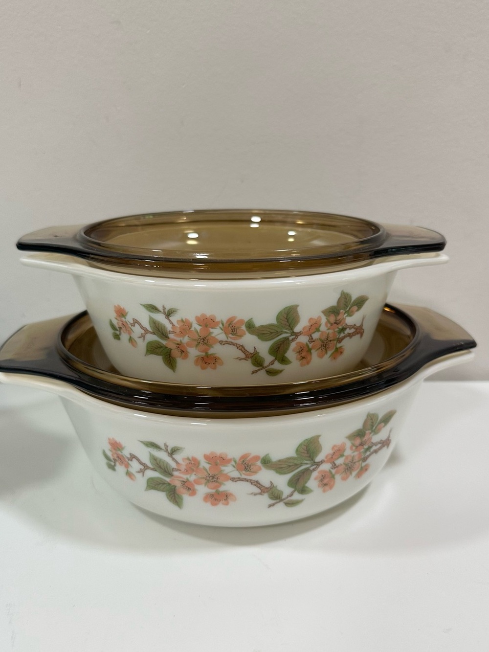 Pyrex  Floral Covered Casserole Set with Amber Lids